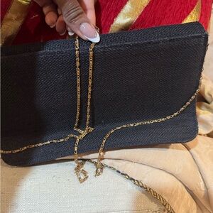Elegant Black Clutch with Gold Chain
